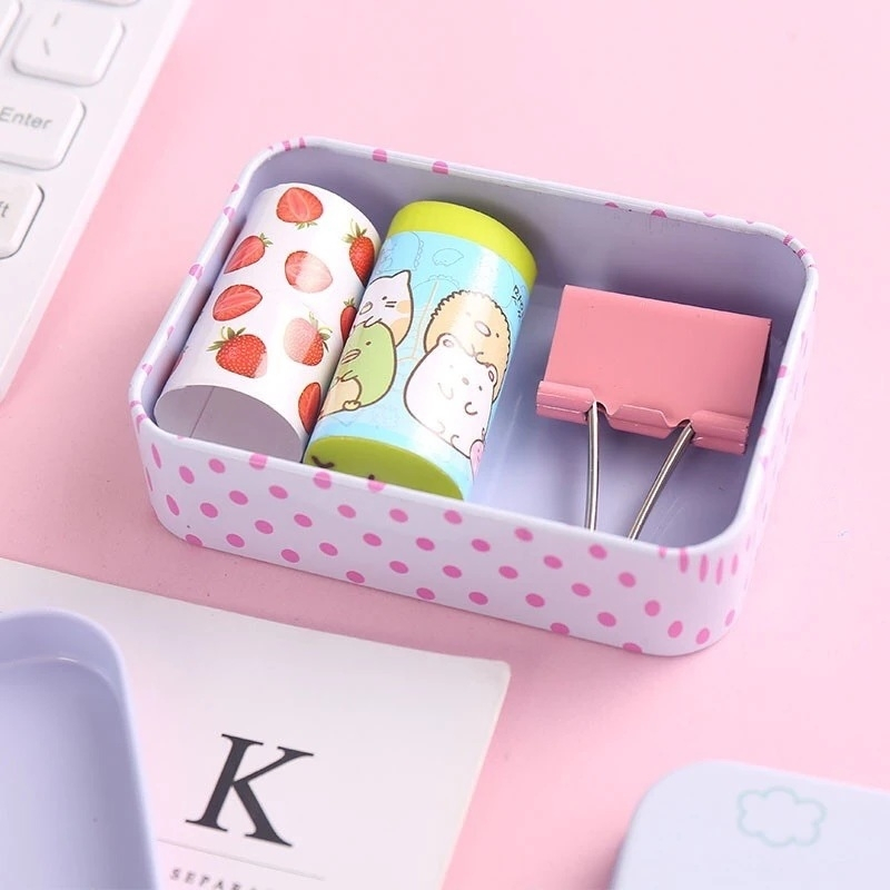 Fin1 กล่องเหล็กลายการ์ตูน สำหรับเก็บของจุกจิก เครื่องประดับ เก็บของบนโต๊ะ cartoon iron box storage（คละลาย) No.3509-3461