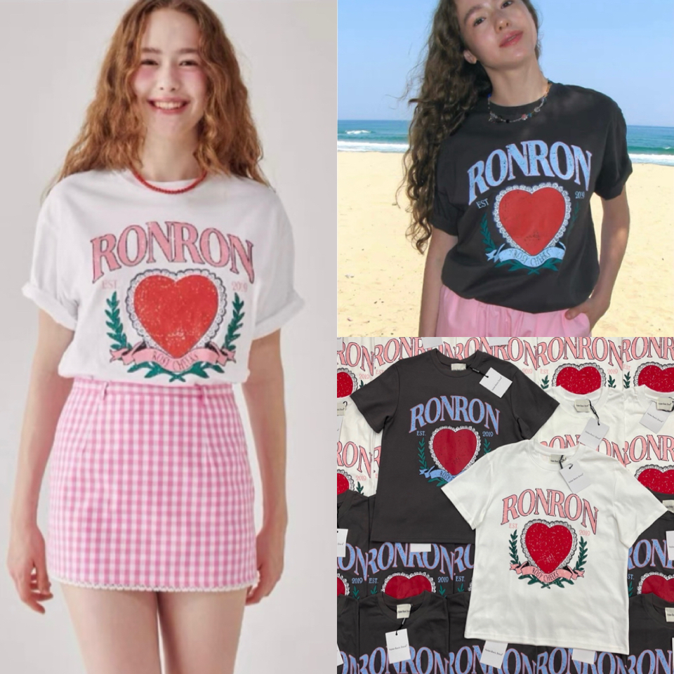 RONRON t-shirt เสื้อยืดลายใหม่สุดคิ้วท์ ดีเทลสกรีนวินเทจลายหัวใจที่อก น่ารักสุดๆ สไตล์พส.เกาหลี งานสวยตรงปก ใส่แล้วเป๊ะ