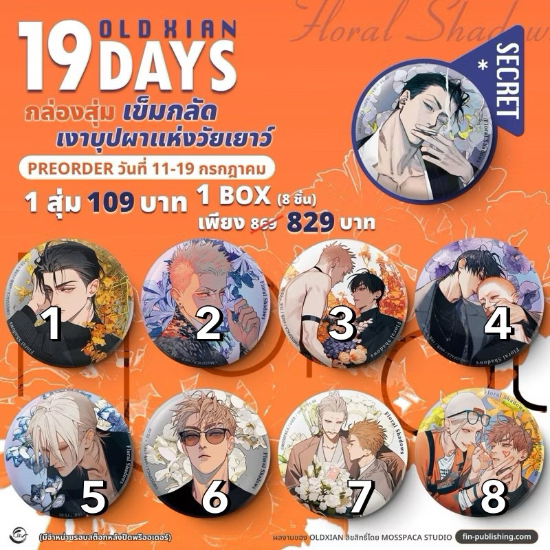 *พร้อมส่ง* 19 Days กล่องสุ่มเข็มกลัด  19天 เซต ‘เงาบุปผาแห่งวัยเยาว์มา