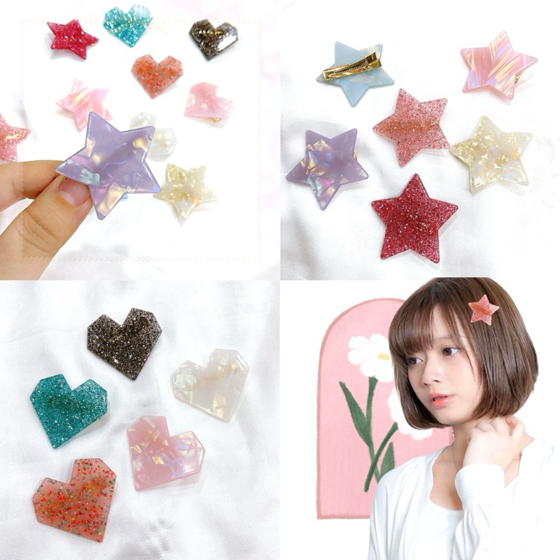 กิ๊บเรียบดาว หัวใจ ˗ˏˋ ♡ ˎˊ˗ เรซิ่นลายหินอ่อน กากเพชร พร้อมส่งนะคะ