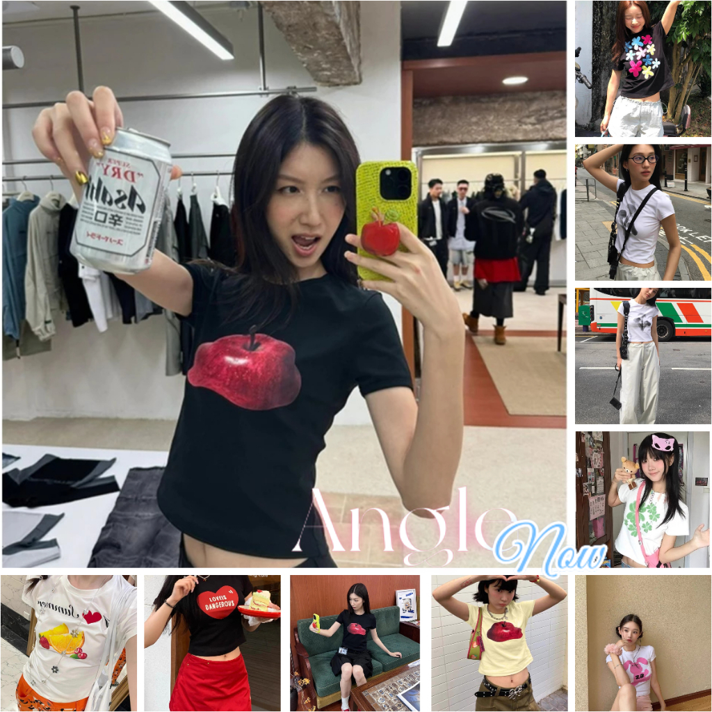 (จัดส่งตลอด 24 ชั่วโมง）Angle ส่งไวจากไทย เสื้อยืดคอกลมพิมพ์ลาย ผลไม้ ชุด ทั้งคู่ ผู้หญิงใหม่