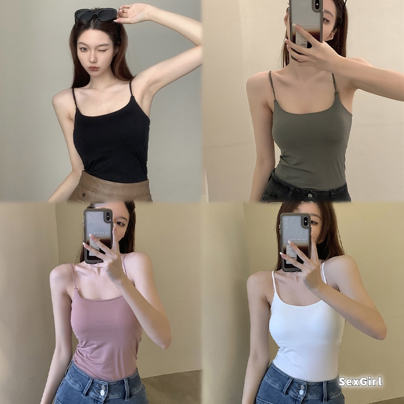 Sexy Girl เสื้อกล้ามเซ็กซี่ เสื้อสายเดี่ยวขนาดเล็ก สลิง ด้วยแผ่นปิดหน้าอก สไตล์เกาหลี INS H9400