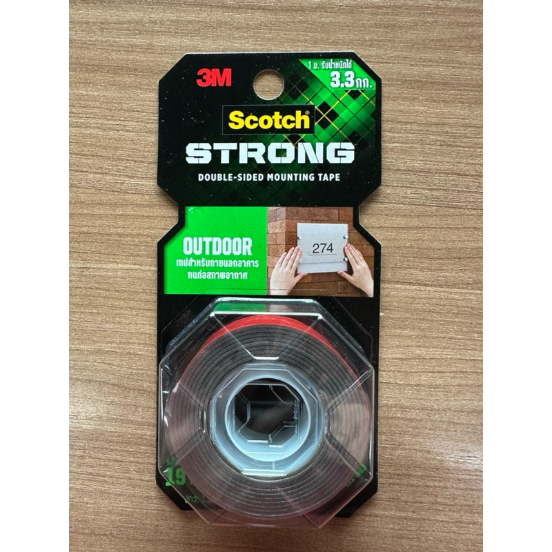 3M เทปกาว 2 หน้า STRONG OUTDOOR ติดภายนอกอาคาร (19 มม. x 1.5 ม.)