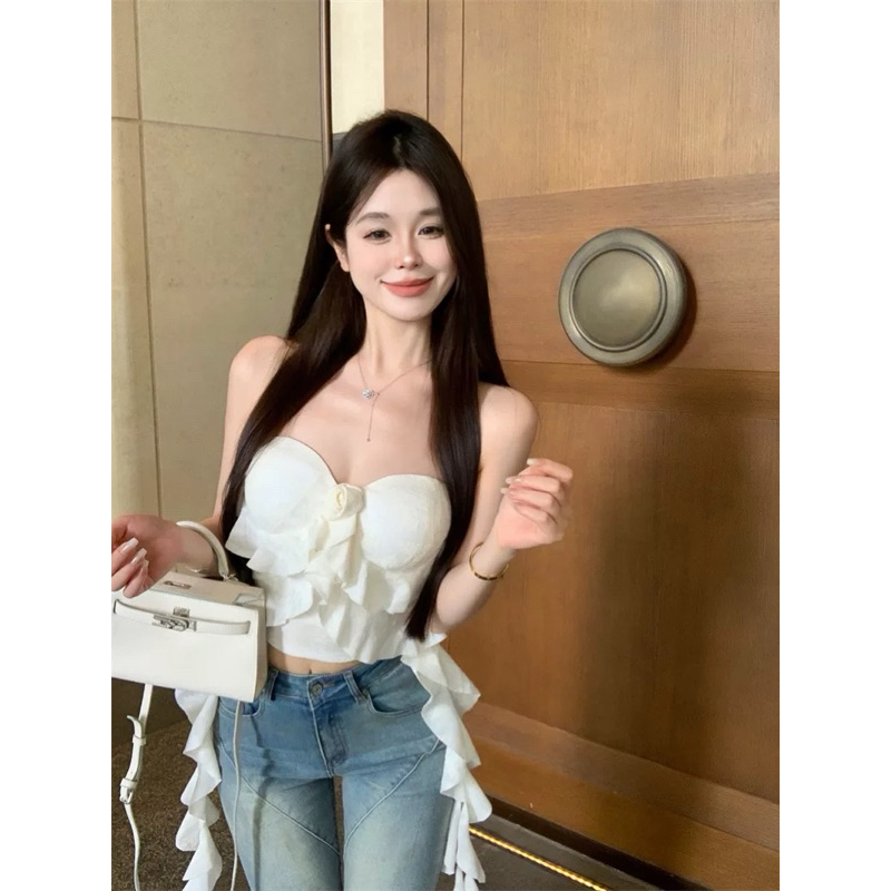 3006 เสื้อกล้ามแขนกุดสไตล์สาวร้อนสำหรับผู้หญิงฤดูร้อนสไตล์ใหม่เร้าใจเอวสูงจีบกระโปรงสั้นกางเกงแฟชั่นสูท