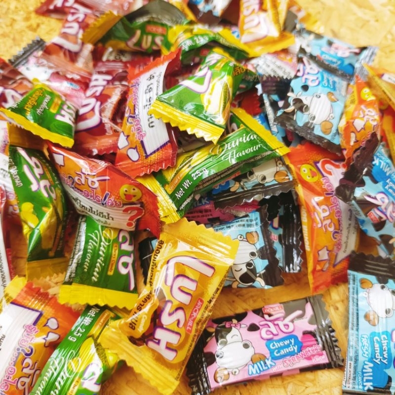 Lush ลัช ลูกอมเคี้ยวนุ่มสอดไส้ 5 รส chewy candy เคี้ยวหนึบหนับ ใครๆก้ติดใจ