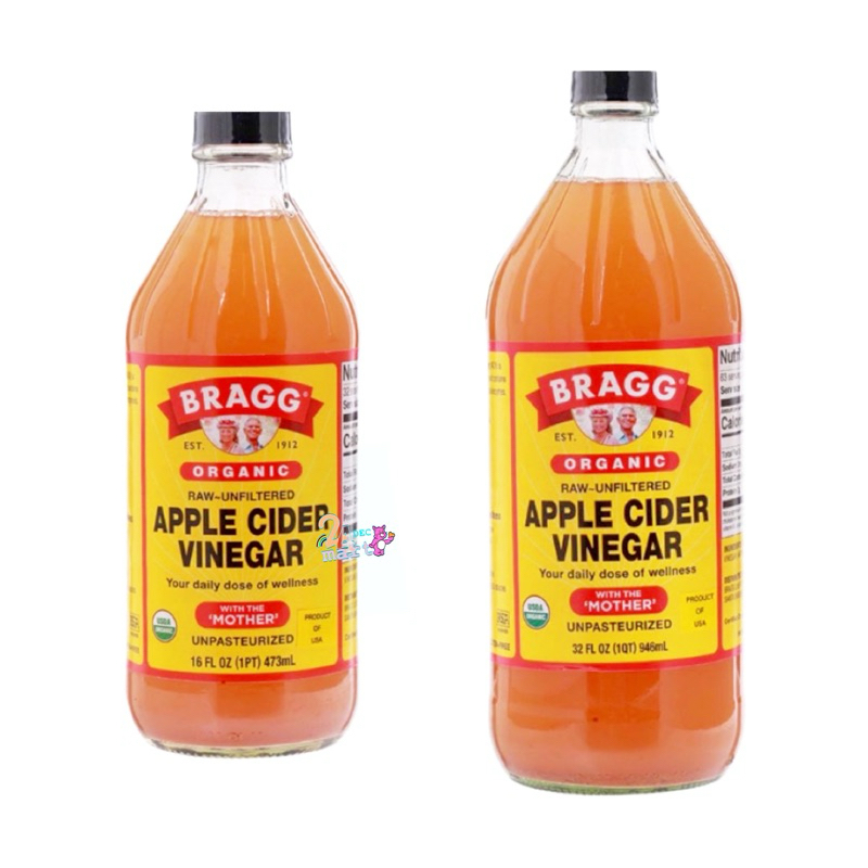 Apple Cider Vinegar Bragg แบบมีตะกอน (2ขนาด) 473 / 946ml น้ำส้มสายชูหมักจากแอปเปิ้ล ACV Keto แอปเปิ้
