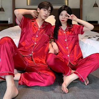 ชุดนอนผ้าไหมแขนสั้นขายาวสำหรับผู้ชายและผู้หญิง แบบบาง ผ้าไหมเย็น ขนาดใหญ่ ชุดนอนสบายที่บ้าน