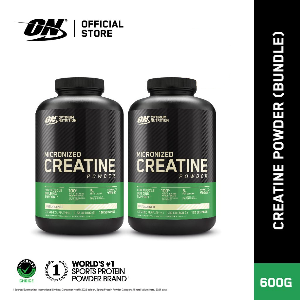 Optimum Nutrition Creatine 600gram (600กรัม) เพิ่มกล้ามเนื้อ เพิ่มพลัง 2 กระปุก