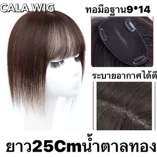 แผ่นปิดผมบางผมแท้ 100% ฐานกว้าง9*14Cm ทอมือผ้าสวิตเต็มแผ่น หนังหัวเหมือนจริงผมยาว25Cmกับ30cm