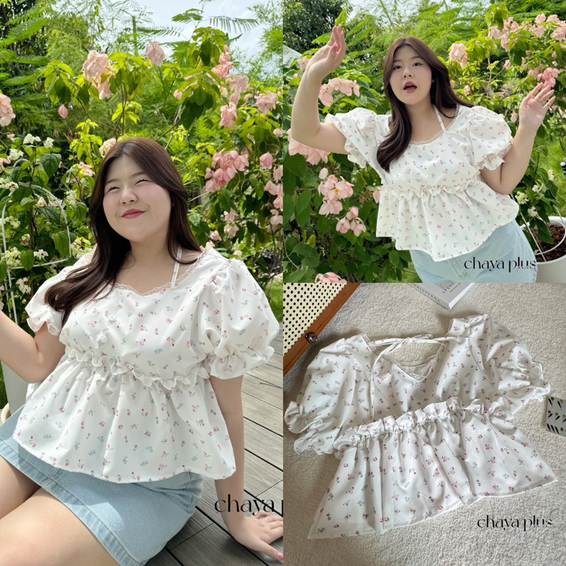 เสื้อครอป ลายดอกไม้ เสื้อสาวอวบ อก38-50นิ้ว Freesize เสื้อสาวอวบ