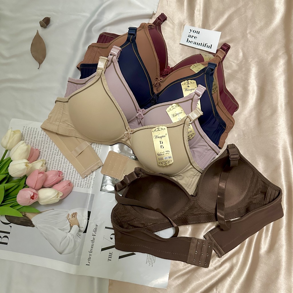 เสื้อในแฟชั่น เสื้อชั้นในผู้หญิง งานดี ลายดอกไม้ ผ้ายืด ฟองบาง ไร้โครง คัพB 3ตะขอ 8สี เก็บข้างเนื้อ [36-42]