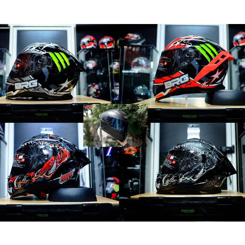 หมวก BRG รุ่น BR-23 ลาย Monster ลาย Racing Replica หมวกแบบสปอร์ตทัวริ่ง ชิลด์หน้าสีใส มีแว่นกันแดดด้านใน