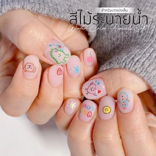 สีไม้ระบายน้ำ เพ้นท์เล็บ 12สี Doodle nail สีไม้เพ้นท์ สีเทียน หรือสีชอล์ก มาวาดลายแทนสีเจล Nail Art