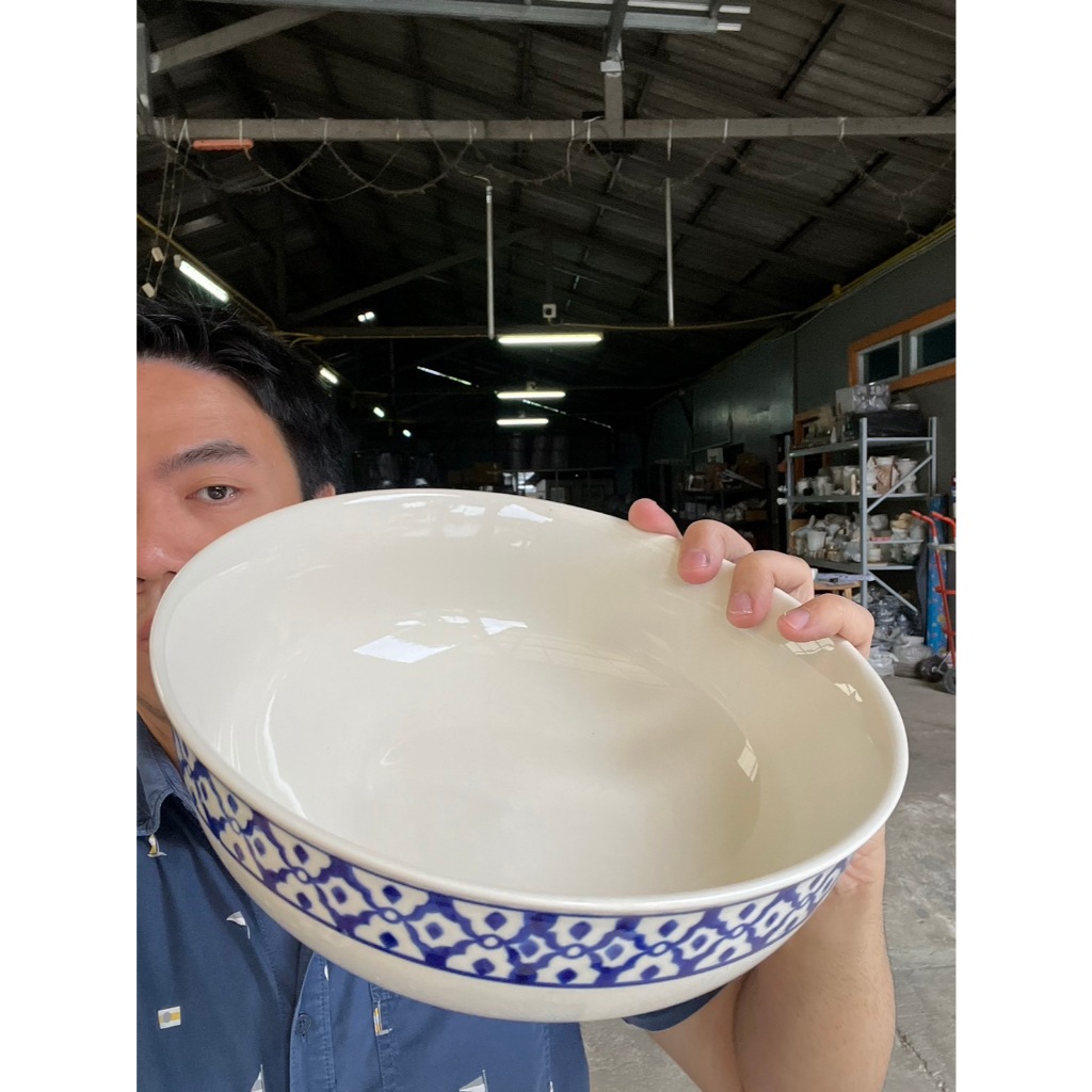 (ขนาด 9.5 นิ้วจัมโบ้XXL) ชามกลมเซรามิค ถ้วยเซรามิคขนาดจัมโบ้ ลายไทยสัปปะรดสีคราม เข้าไมโครเวฟได้ ออกใบกำกับภาษีได้ - รูปที่ 4