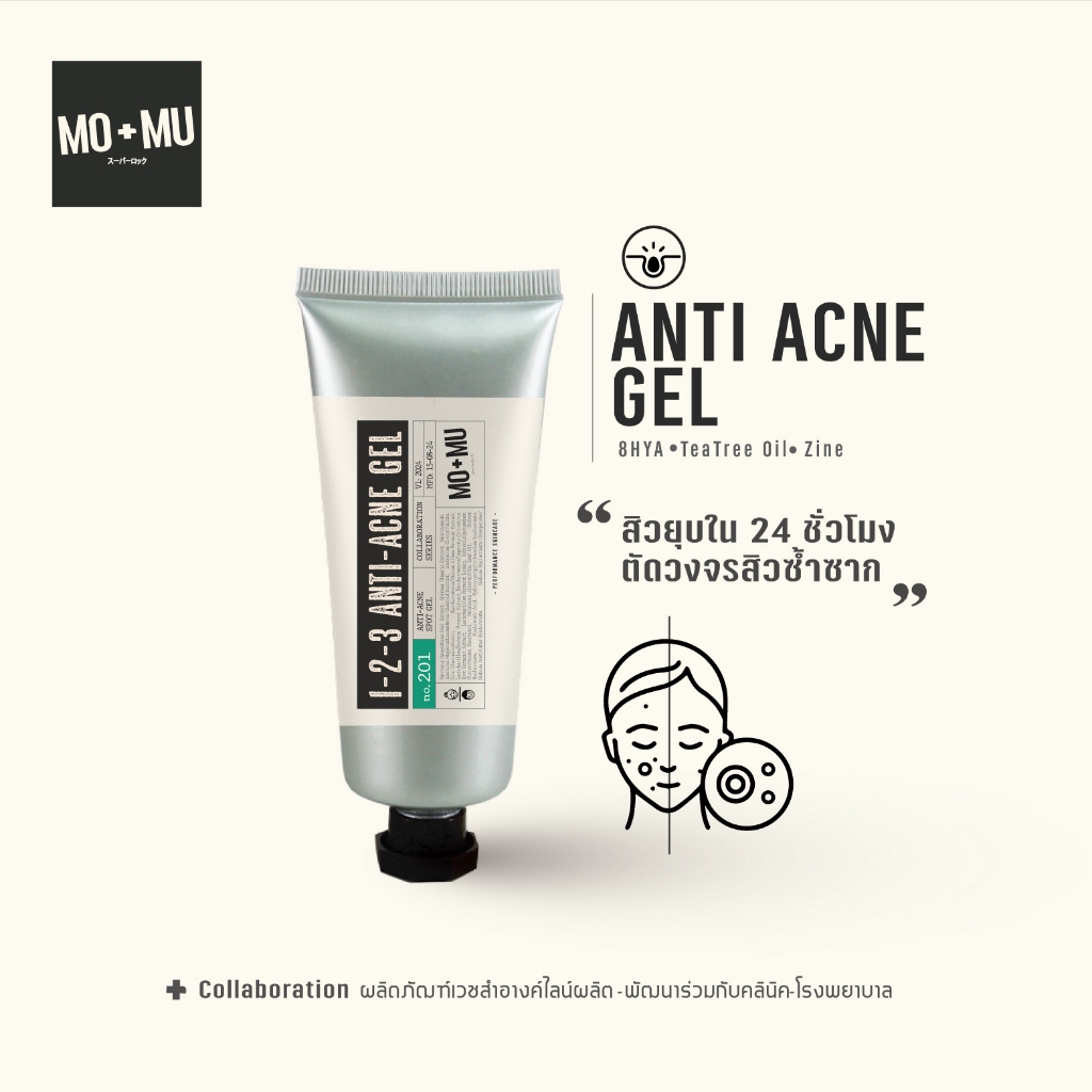 MO+MU 1-2-3 Anti Acne Gel เจลรักษาสิว ตัดวจรสิวซ้ำซาก ดูแลผิวหน้าจากสิวครบทั้ง 3 ขั้นตอน เวชสำอางค์พัฒนาร่วมกับคลินิค
