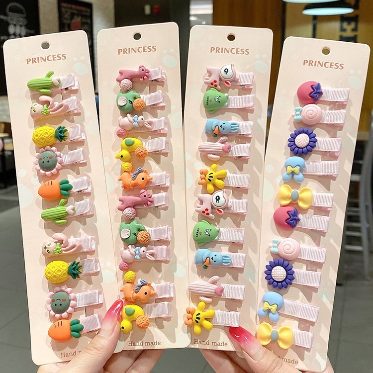 10ชิ้น ชุดคลิปผมน่ารักกิ๊บติดผมหน้าม้าดอกไม้ผลไม้เครื่องประดับผมกิ๊บติดผมเด็กหญิง