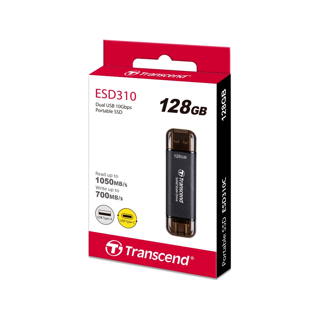 Transcend External SSD smallest 128GB:ESD310C:Type-A and Type-C connectors : รับประกัน 5ปี - มีใบกำกับภาษี-TS128GESD310C