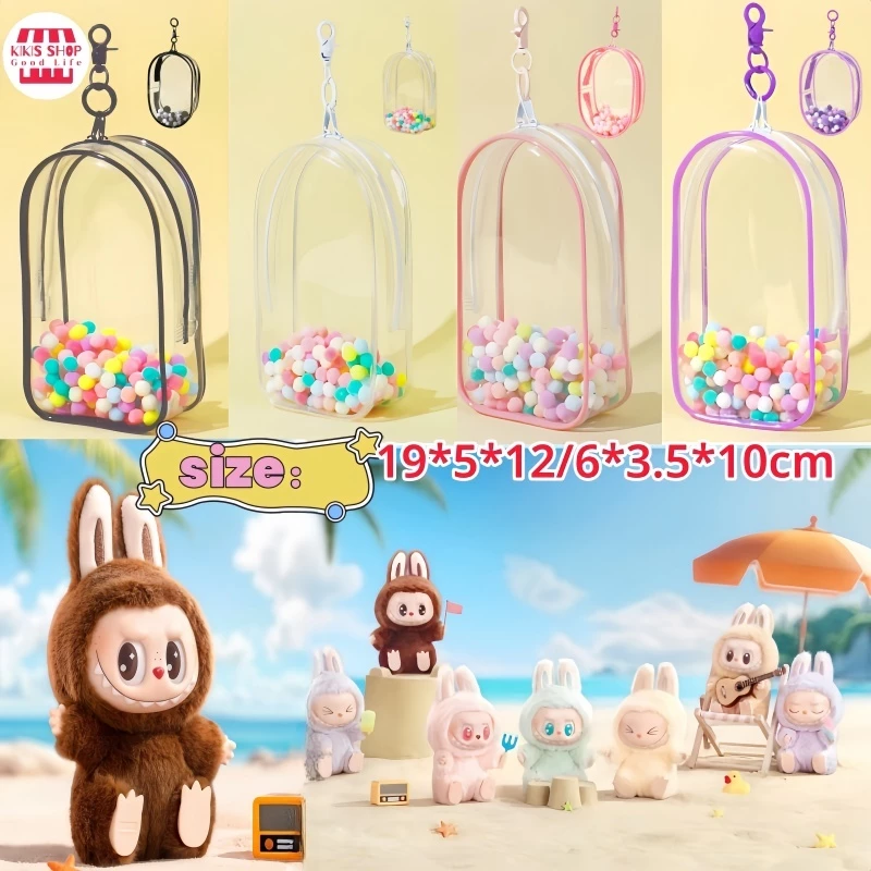 ✨กระเป๋าใส่ลาบูบู้✨ labubu กระเป๋าตุ๊กตาไวนิล พวงกุญแจ PVC แบบใส หนา กันฝุ่น แฟชั่น มาการอง