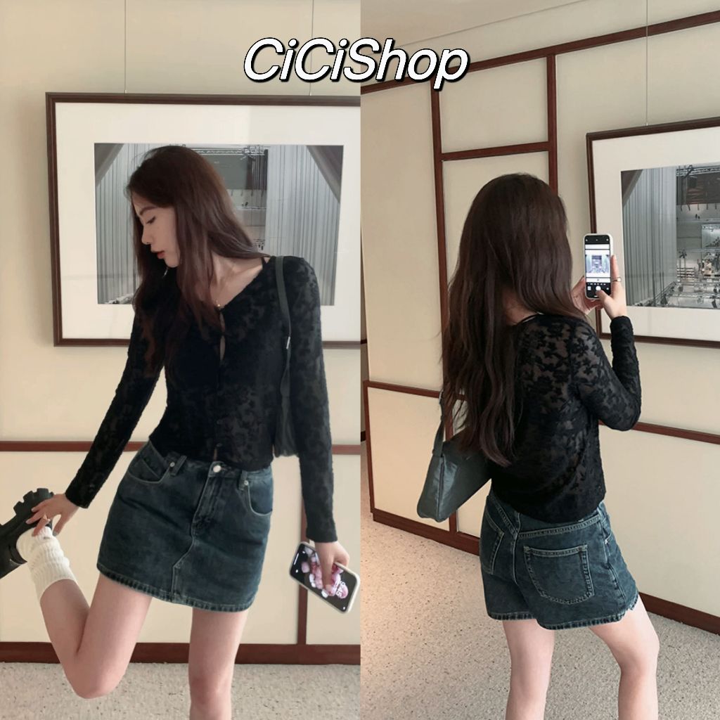 Cicishop(6003) กระโปรงกางเกงยีนส์สั้น ทรงเอ เก็บหุ่นสวยสไตล๋สาวเท่