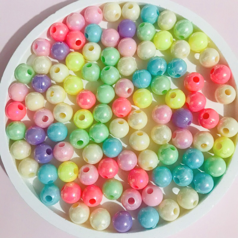 จี้ลูกปัดกลม เคลือบโฮโลแกรม | ขนาด 6-12 mm | คละสี