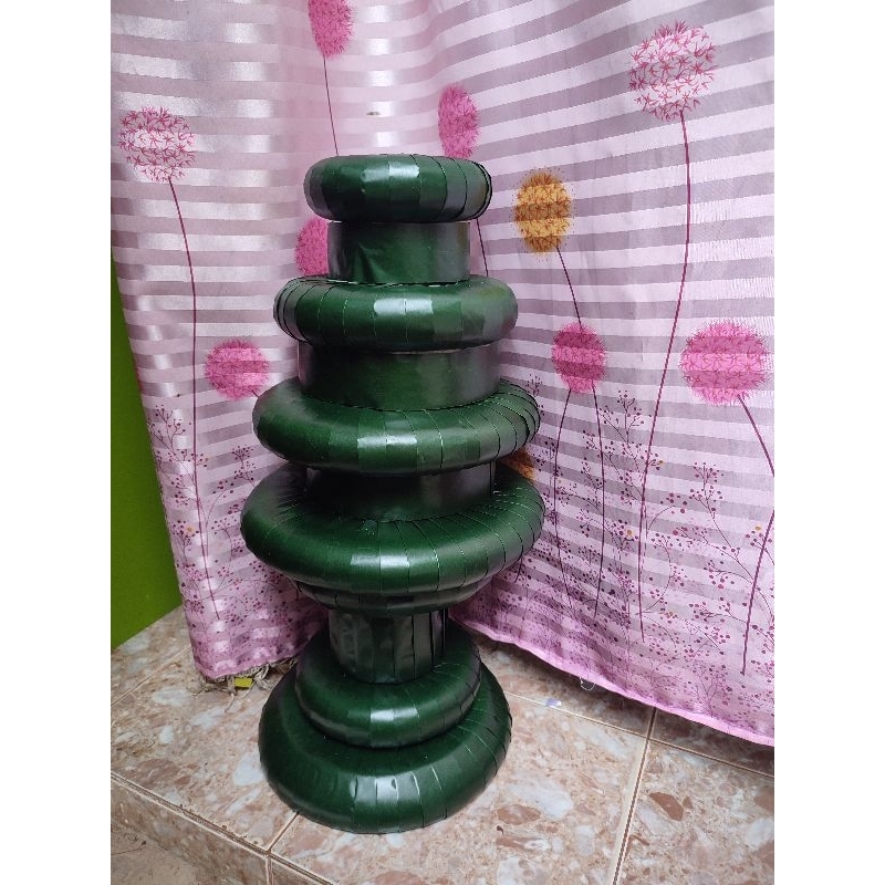 ชุดโฟมบายศรี3ชั้นหุ้มผ้าโพลีออยสีเขียวเข้ม