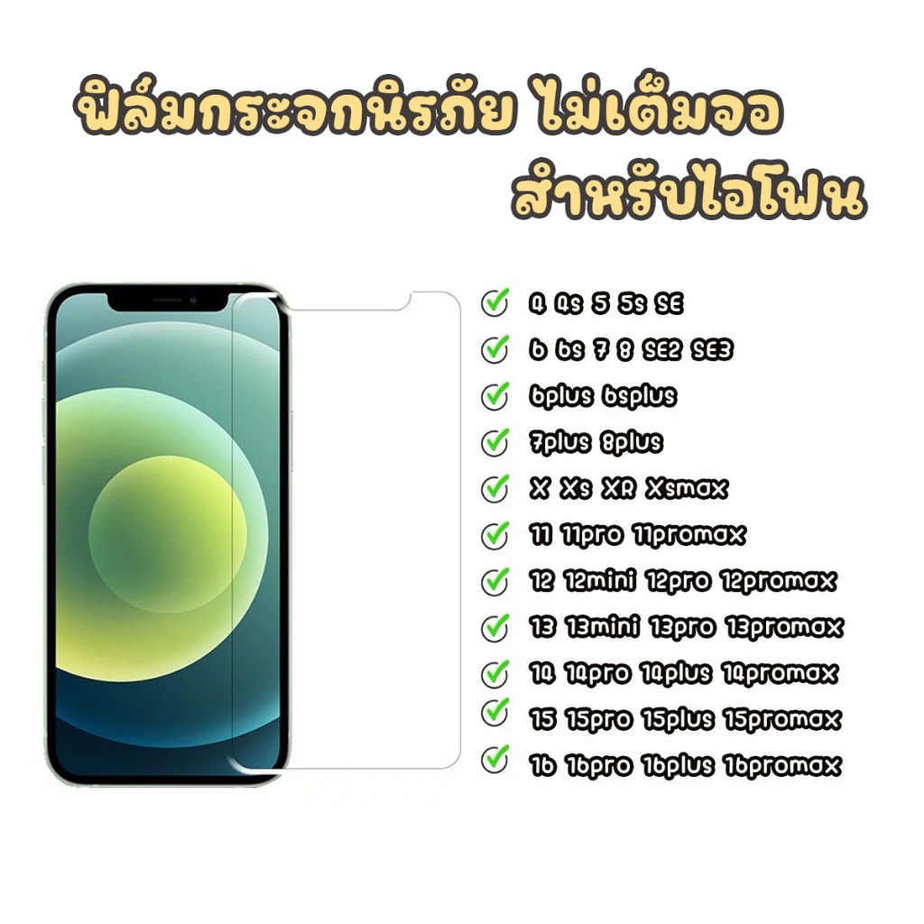 ฟิล์มกระจกนิรภัยใส สำหรับไอโฟน รุ่น 4 4s SE SE2 6 7 7p 8p X Xr XS Xsmax 11 12 12PRO 13 13PRO  14 14P