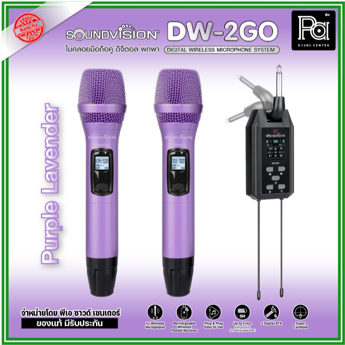 SOUNDVISION DW-2GO ไมค์ลอยถือคู่ ดิจิตอล พกพา DW2GO ไมโครโฟนไร้สาย 83 ชาแนล รับสัญญาณไกล 50 เมตร