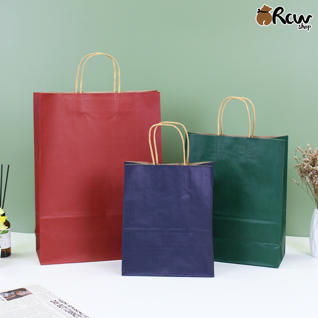 ถุงกระดาษหูเกลียว เซ็ตสีเข้ม (แพ็ค 25 ใบ , 6 ขนาด 5 สี) ถุงกระดาษใส่สินค้า ของชำร่วย จัดเซ็ตของว่าง