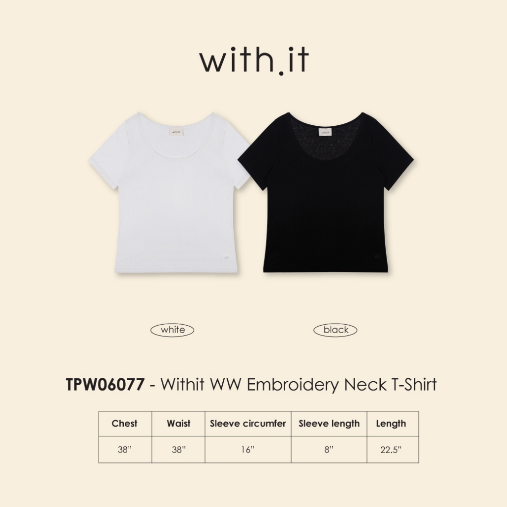 with.it.store - TPW06077 เสื้อยืดคอลึกปักดับบลิวดับบลิววิทอิท