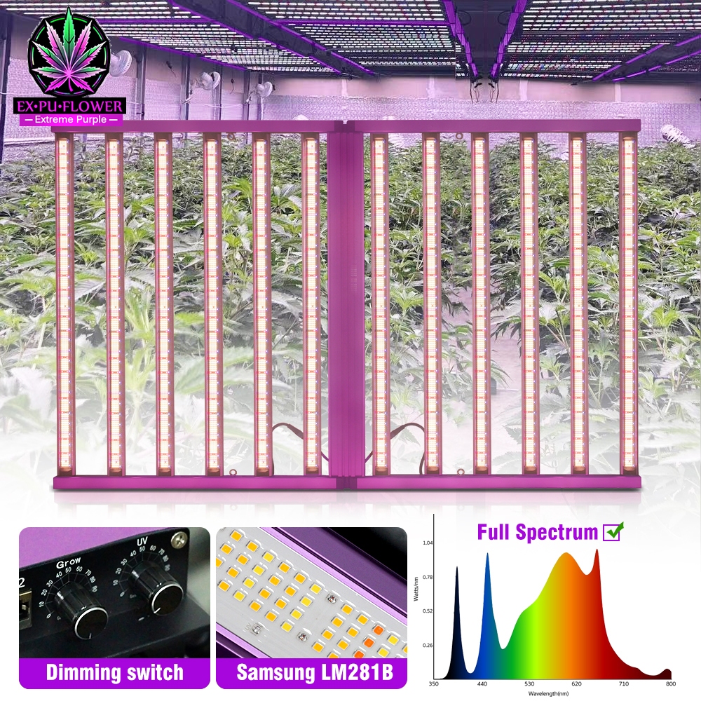 1000W/1200W /1450W LED Grow Light Full spectrumไฟปลูกต้นไม้ Samsung LM281B ไฟเร่งโต LED แบบหรี่แสงได้เร่งการเจริญเติบโตข