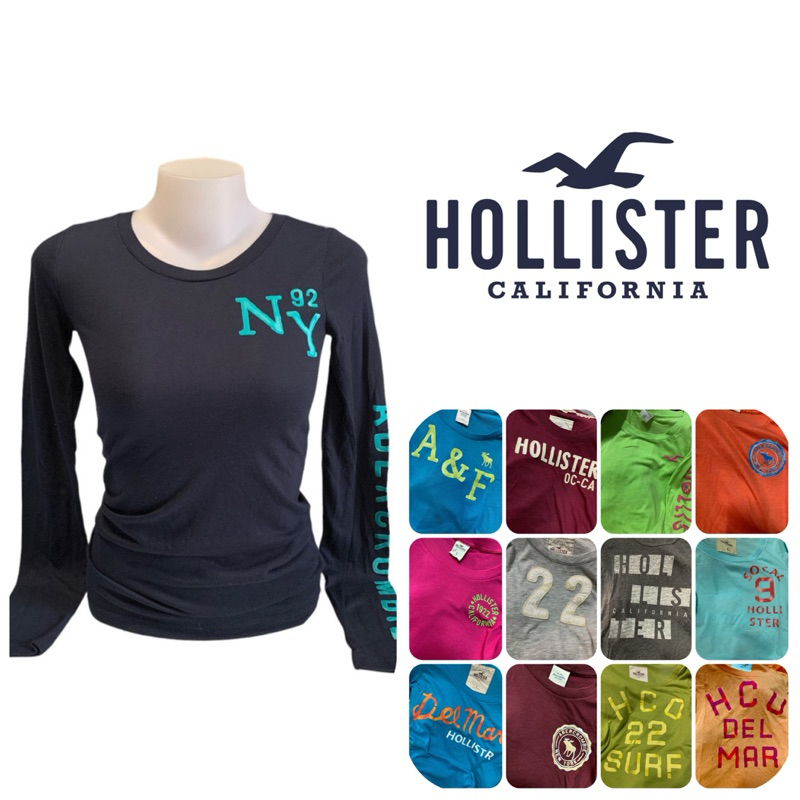 Hollister เสื้อยืดคอกลม แขนยาว ผู้หญิง รัดรูป S-M-L เซลเก่าเก็บ พร้อมส่ง