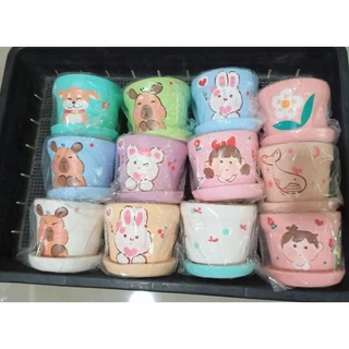กระถางปลูก เซรามิกดินเผา 3.5-3.8 นิ้ว แบบกลม แบบหัวใจ แบบดาวพร้อมจานรอง (สินค้าพร้อมส่งผลิตในไทย)