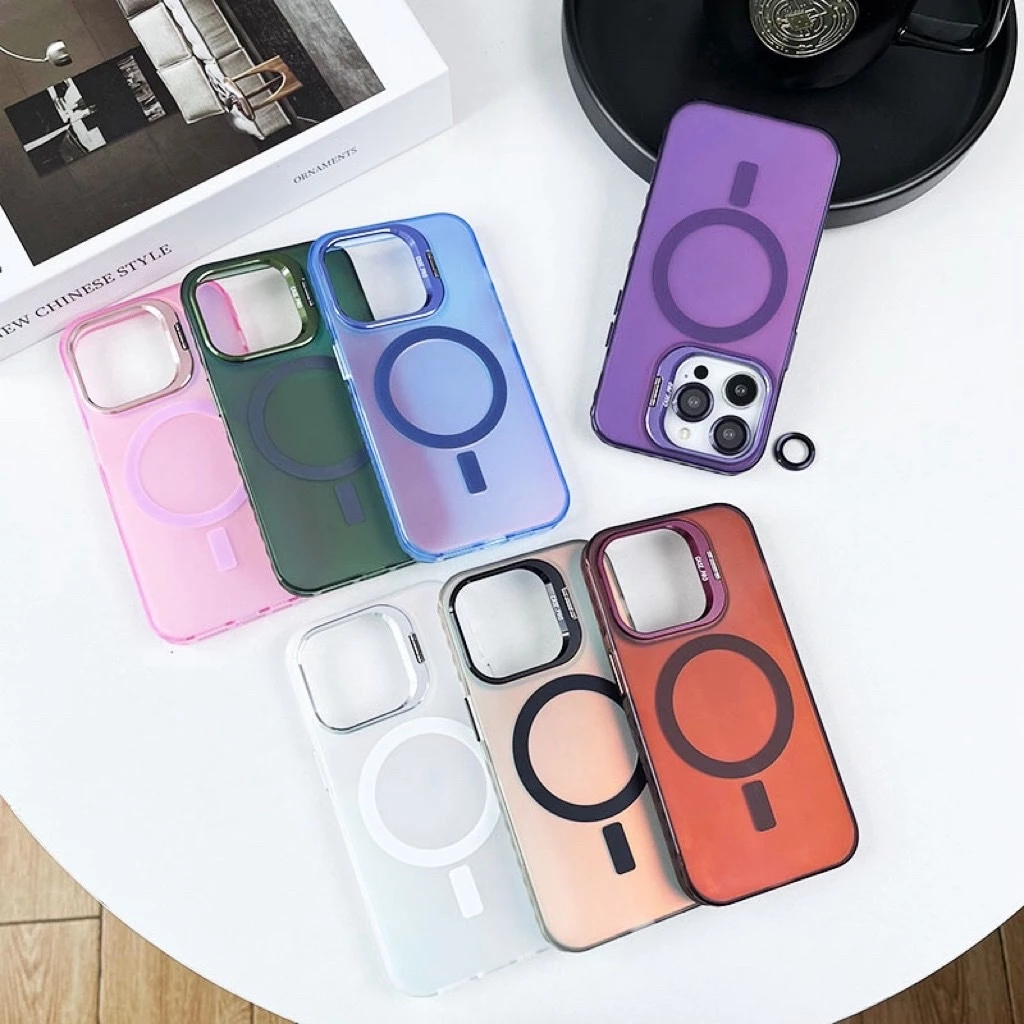 เคสตั้งได้แม่เหล็ก โฮโลแกรม พร้อมฟิล์มกระจกกล้อง Magnetic Case For iPhone 14 Pro Max 13 Pro 12 11
