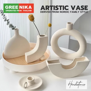 GREENIKA แจกันดอกไม้สีขาว สไตล์นอร์ดิก วัสดุพลาสติกแข็ง แฟชั่น เรียบง่าย สร้างสรรค์ สําหรับตกแต่งโต๊ะ