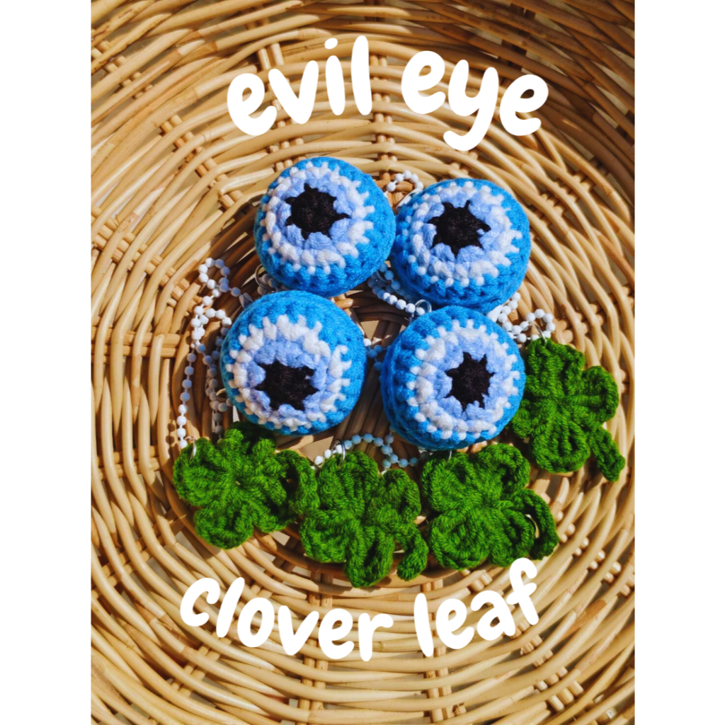 CLOVER LEAF & EVIL EYE พวงกุญแจไหมพรมใบโคเวอร์และevil eye ของชำร่วย ปัจฉิม