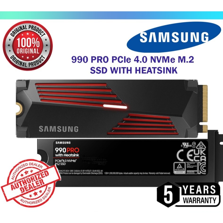 SAMSUNG 990 PRO with Heatsink SSD 1TB 2TB PCIe 4.0 M.2 Internal Solid State Hard Drive MZ-V9P2T0CW
