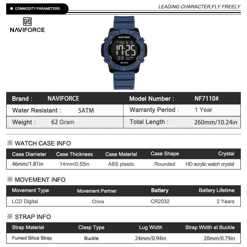 นาฬิกาข้อมือผู้ชาย Naviforce NF7110 สายรับเบอร์ หน้าปัด46MM กันน้ำ30M ของแท้100% ประกันศูนย์ไทย1ปี