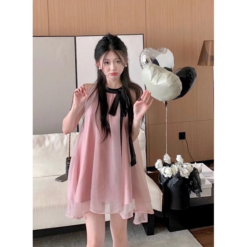 [Sheing office]🌟พร้อมส่ง🌟ชุดเดรสแขนกุดผู้หญิงตาข่ายหวานเจ้าหญิงสไตล์ Slim Dress 2024 ฤดูใบไม้ผลิและฤดูร้อนสไตล์ใหม่