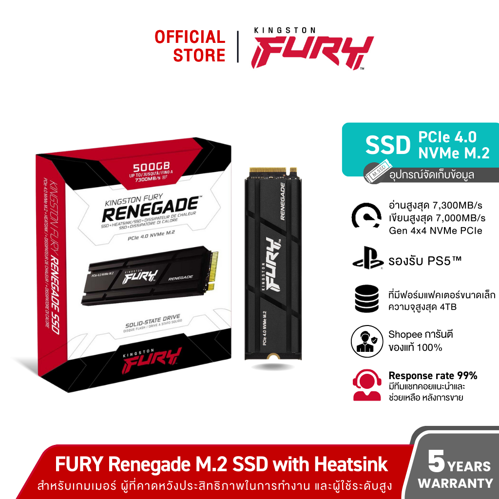 Kingston FURY Renegade 4TB Read 7,300MB/s PCIe 4.0 NVMe M.2 SSD (SFYRDK/4000G)