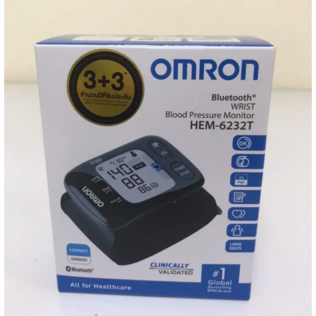 OMRON Blood Pressure Monitor HEM-6232T เครื่องวัดความดันโลหิตข้อมือ Bluetooth ฆพ.2150/2562 omron6232