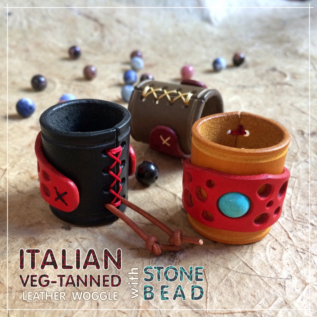 วอกเกิ้ลหนังฟอกฝาดอิตาลีประดับลูกปัดหินแท้ / Italian Veg-Tanned Leather Woggle