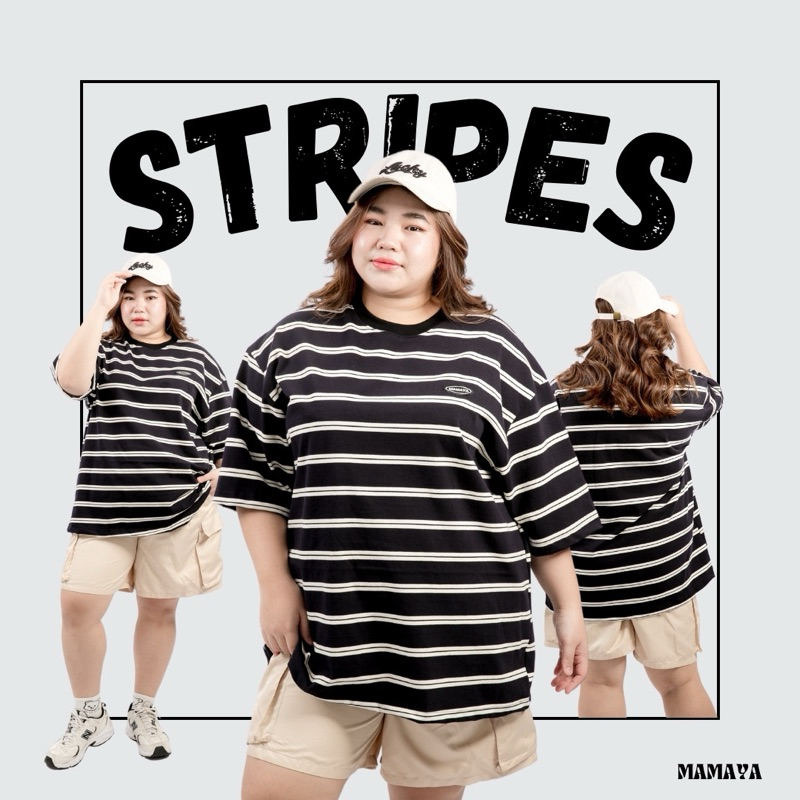 MAMAYA - เสื้อยืดแขนสั้น ทรง Oversize ลายทาง #พลัสไซส์