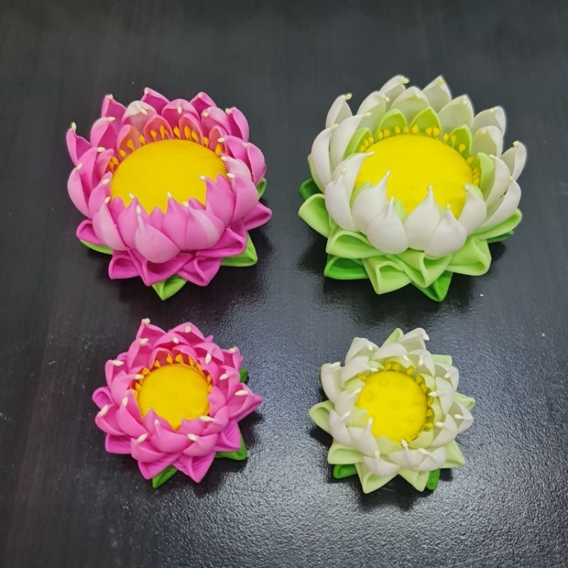 ฐานดอกบัวพับดินไทย ขนาด 1 นิ้ว ถึง 4 นิ้ว (วัดตรงสีเหลืองที่วางองค์) ฐานบัวรองพระ ดอกบัวบูชาพระ /ราคาต่อชิ้น ไม่รวมพาน