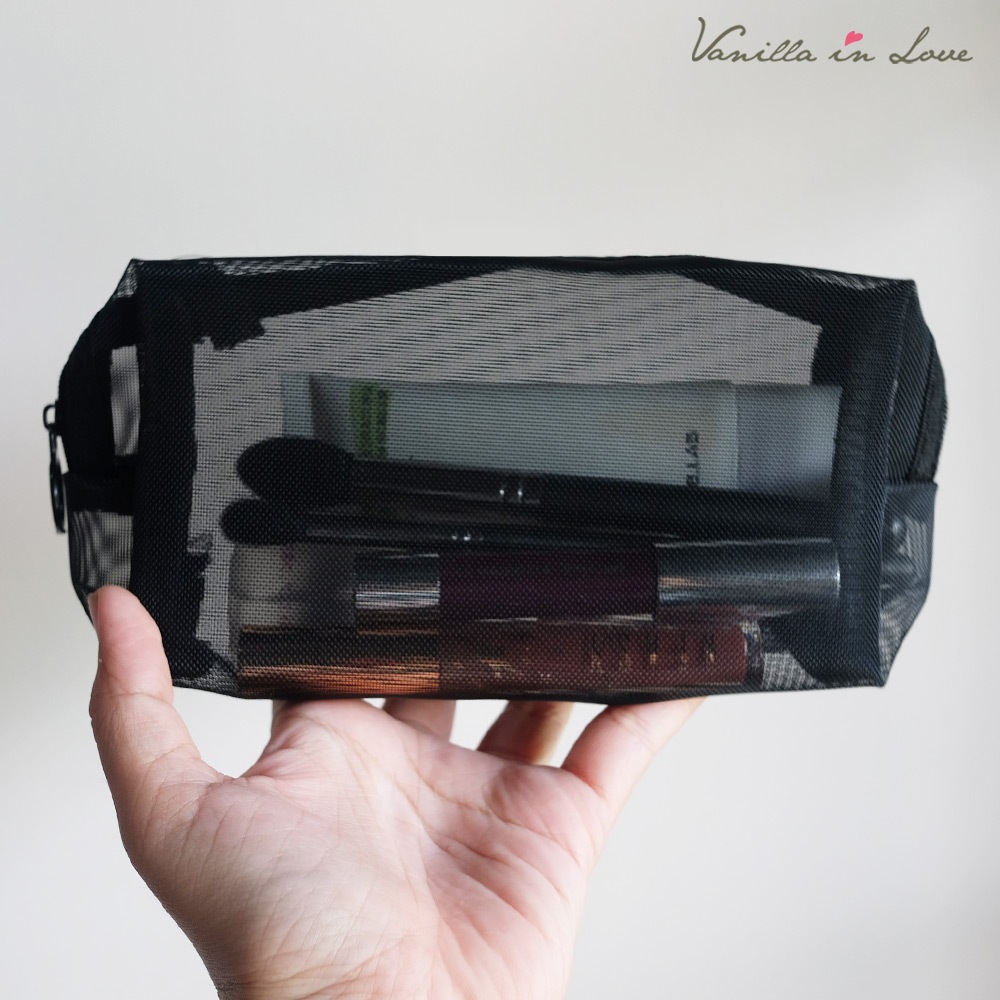 BG113 กระเป๋าเครื่องสำอาง makeup pouch แบบซิป ตาข่ายดำ ขนาดพกพา