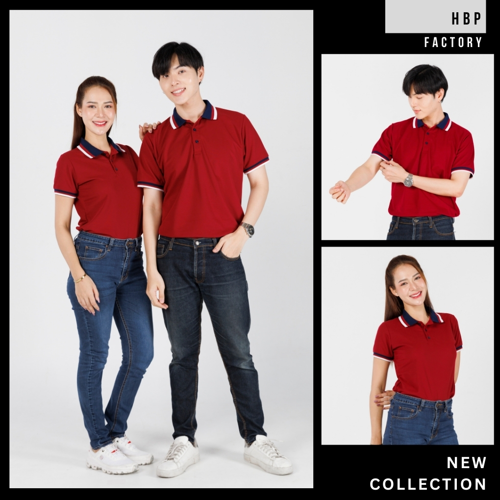 เสื้อโปโลสีเลือดหมูปกกรมขลิบขาวเลือดหมู แขนจั้ม ไม่มีกระเป๋า  ไม่ยืดไม่ย้วย สีสด แม้ซักบ่อย  ราคาสุดคุ้ม