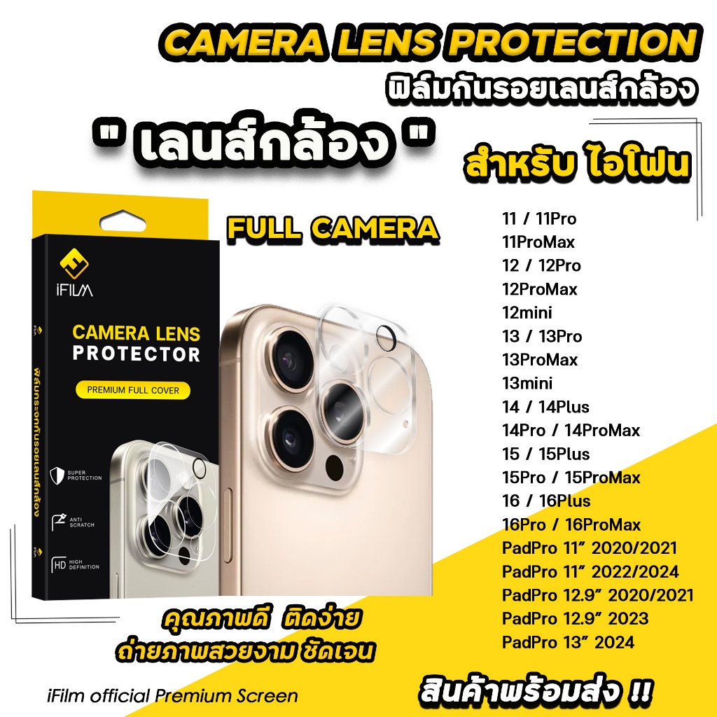 iFilm ฟิล์มกันรอย เลนส์กล้อง Full Camera For iphone 16 pro max 16plus 15promax 15 plus 14 13 iphone11 Pad Pro 11 ไอโฟน