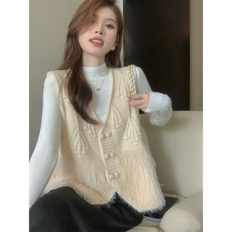 เสื้อกั๊กไหมพรหมขนมิ้งนุ่มนิ่ม งานสวยแพงไฮโซมากกก detailคอวีกระดุมคู่