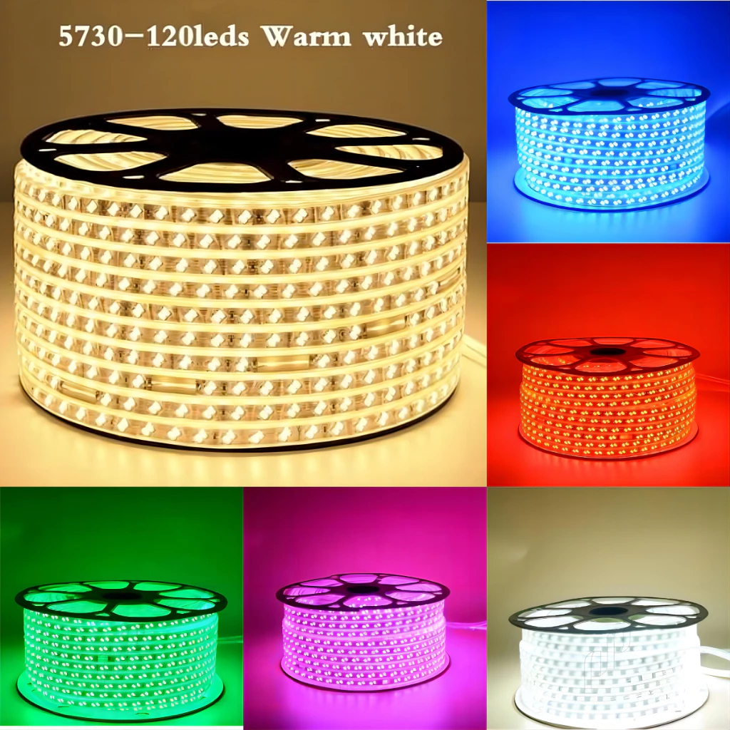 ไฟสายยาง รุ่นใหม่ 5730 ไฟกันน้ำ ไฟตกแต่ง 120LED/เมตร40M 50M 100M 220V ต่อไฟบ้าน ขนาด10mm พร้อมสาย