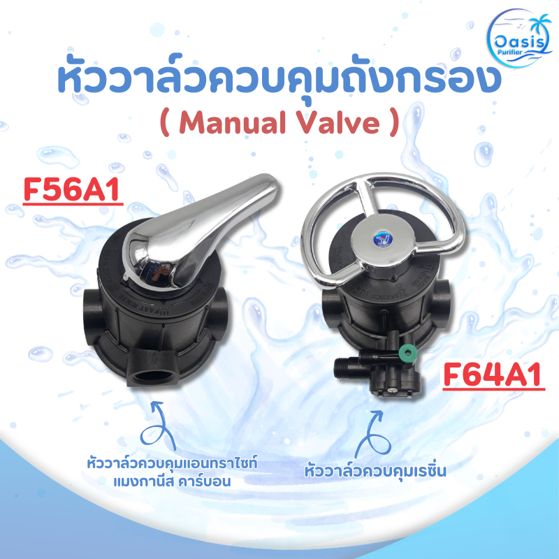 หัววาล์วควบคุมถังกรอง Manual Valve F56A1 F64A1 หัวควบคุม เรซิ่น คาร์บอน แอนทราไซท์ แมงกานีส หัววาล์ว ถังไฟเบอร์