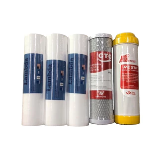 ไส้กรองน้ำ 3 ขั้นตอน ขนาด 10 นิ้ว x 2.5 นิ้ว ความละเอียด 5 ไมครอน (PP, Carbon, Resin)